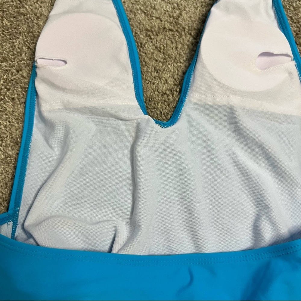 Bright Blue Sexy Halter Low Cut Cheeky Open Back One Piece Swimsuit NWOT - Picture 7 of 7